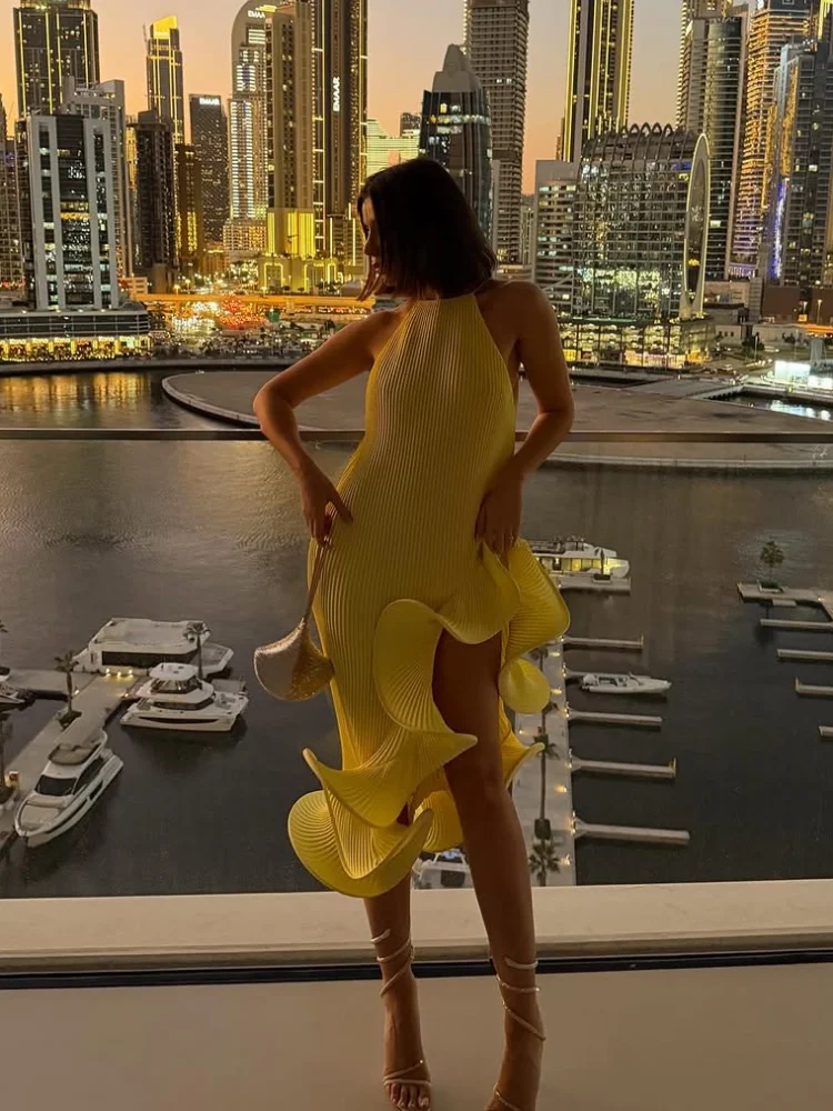 Kadın Zarif Sarı Askılı Uzun E - Maxi Dress Halter incelemesi ve fiyatı
